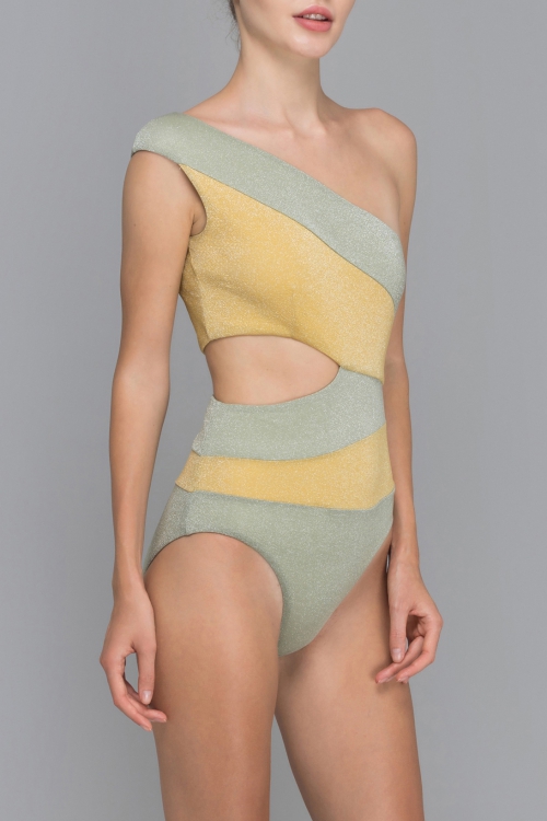 SUNNY YOUNG GRASS CROSS SHOULDER SWIMSUIT